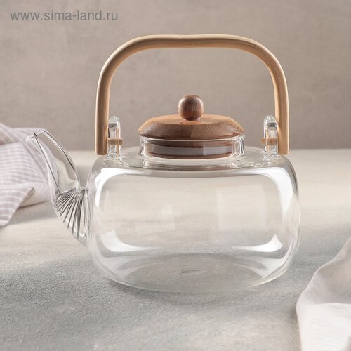 Чайник стеклянный заварочный с бамбуковой крышкой и металлическим фильтром «Эко. Бабл», 1,2 л, 201519 см