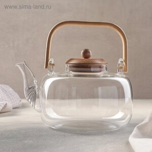 Чайник стеклянный заварочный с бамбуковой крышкой и металлическим фильтром «Эко. Бабл», 1,5 л, 211520 см