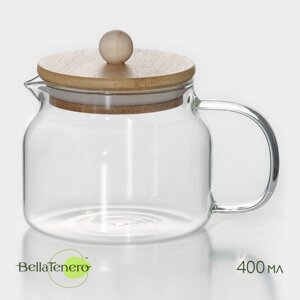Чайник заварочный стеклянный с бамбуковой крышкой BellaTenero «Эко», 400 мл, 13,51010,5 см