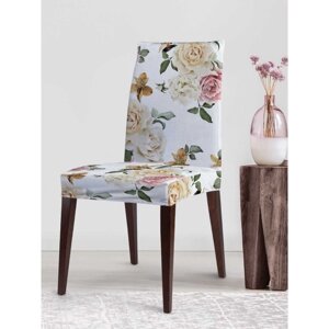 Чехол на стул «Пастельные розы и лилии», декоративный, велюр
