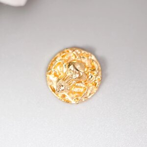Декор металл для творчества "Жаба на монетке" золото 1,4х1,4х0,5 см.