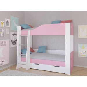 Детская двухъярусная кровать «Астра 2», цвет белый / розовый