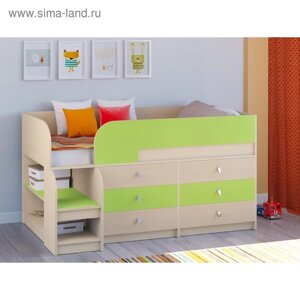 Детская кровать-чердак «Астра 9 V3», цвет дуб молочный/салатовый