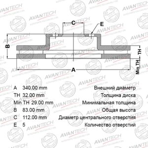 Диск тормозной avantech (перфорированный)(FR/LH) toyota LAND cruiser (J200), LEXUS LX450D (URJ20) 76590