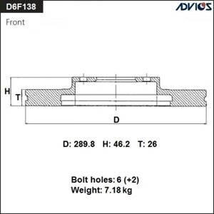 Диск тормозной пер. advics (F) mitsubishi pajero V60 / V70 (00-06), pajero V80 / V90 (06-