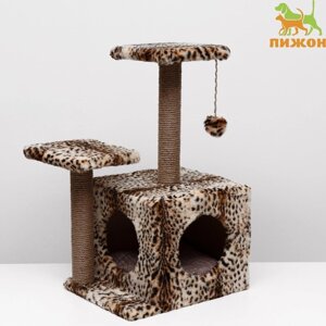 Домик для кошек с когтеточкой, квадратный, 3х-этажный, 45 47 75 см, леопард