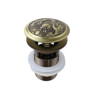 Донный клапан Bronze de Luxe "ДРАКОН" 21984, для раковины, с переливом, латунь, бронза