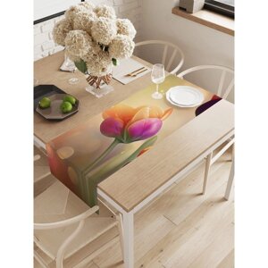 Дорожка на стол «Утро с тюльпанами», оксфорд, размер 40х145 см