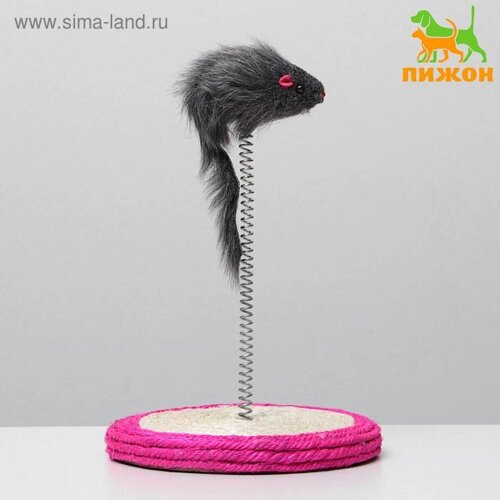 Дразнилка для кошек "Мышь на сизалевой подставке", 15 х 23 см, микс цветов