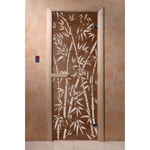 Дверь «Бамбук и бабочки», размер коробки 190 70 см, 6 мм, 2 петли, левая, цвет бронза