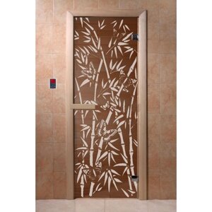 Дверь «Бамбук и бабочки», размер коробки 190 70 см, 6 мм, 2 петли, правая, цвет бронза