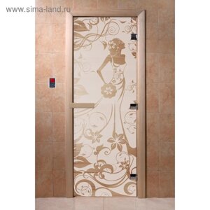 Дверь «Девушка в цветах», размер коробки 200 80 см, левая, цвет сатин