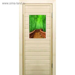 Дверь для бани со стеклом (40*60) Бамбук-3", 18070см, коробка из осины
