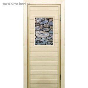 Дверь для бани со стеклом (40*60) Камни", 17070см, коробка из осины