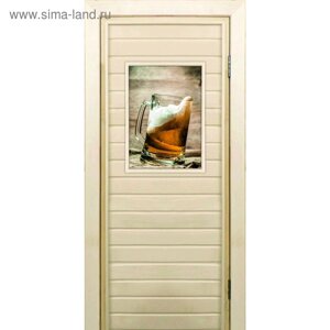 Дверь для бани со стеклом (40*60) Кружка с пенным", 17070см, коробка из осины