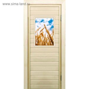 Дверь для бани со стеклом (40*60) Пшеница-1", 17070см, коробка из осины