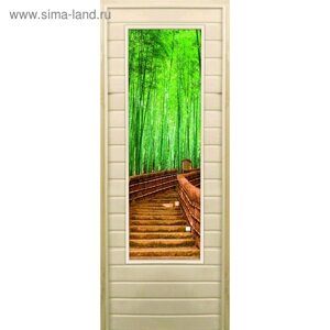 Дверь для бани со стеклом (43*129) Бамбук-3", 18070см, коробка из осины