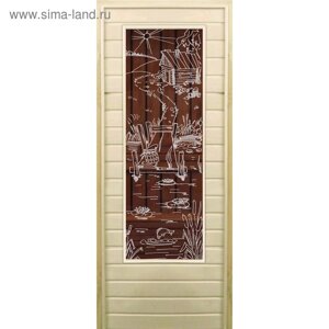 Дверь для бани со стеклом (43*129) Банька" бронза, 18070см, коробка из осины