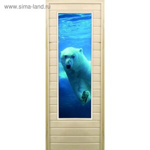 Дверь для бани со стеклом (43*129) Белый медведь", 18070см, коробка из осины