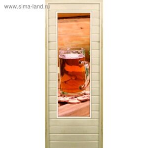 Дверь для бани со стеклом (43*129) Кружка", 17070см, коробка из осины