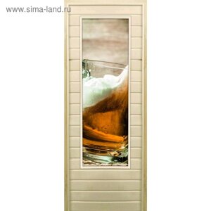 Дверь для бани со стеклом (43*129) Кружка пенного", 18070см, коробка из осины