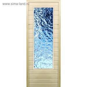 Дверь для бани со стеклом (43*129) Лёд", 18070см, коробка из осины