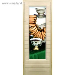 Дверь для бани со стеклом (43*129) Самовар-3, 18070см, коробка из осины