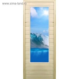 Дверь для бани со стеклом (43*129) Волна", 19070см, коробка из осины