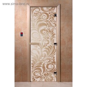 Дверь «Хохлома», размер коробки 190 70 см, левая, цвет сатин