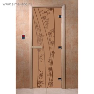 Дверь «Весна цветы», размер коробки 200 80 см, правая, цвет матовая бронза