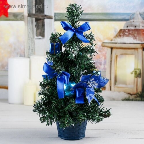 Ёлка декор "Новогодний восторг" 30 см, синяя пуансетия