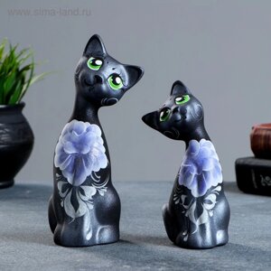 Фигура "Love Коты ушастые" 6х7х17см черные/серебро (набор 2шт)