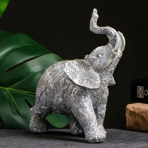Фигура "Слон ажурный" серый-серебро, 16х8,5х19см