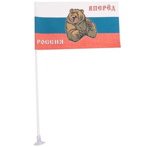 Флаг прямоугольный на присоске "Вперед Россия" медведь, 145х250 мм