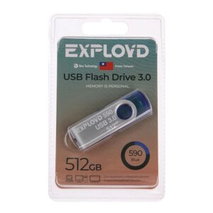 Флешка Exployd 590, 512 Гб, USB3.0, чт до 70 Мб/с, зап до 20 Мб/с, синяя