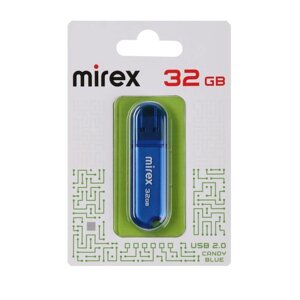 Флешка Mirex CANDY BLUE, 32 Гб , USB2.0, чт до 25 Мб/с, зап до 15 Мб/с, синяя