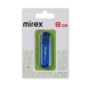 Флешка Mirex CANDY BLUE, 8 Гб , USB2.0, чт до 25 Мб/с, зап до 15 Мб/с, синяя