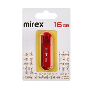Флешка Mirex CANDY RED, 16 Гб , USB2.0, чт до 25 Мб/с, зап до 15 Мб/с, красная