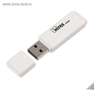 Флешка Mirex LINE WHITE, 64 Гб, USB2.0, чт до 25 Мб/с, зап до 15 Мб/с, белая