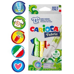 Фломастеры для ткани 6 цветов Carioca "Fabric Liner" 6.0 мм, картон, европодвес