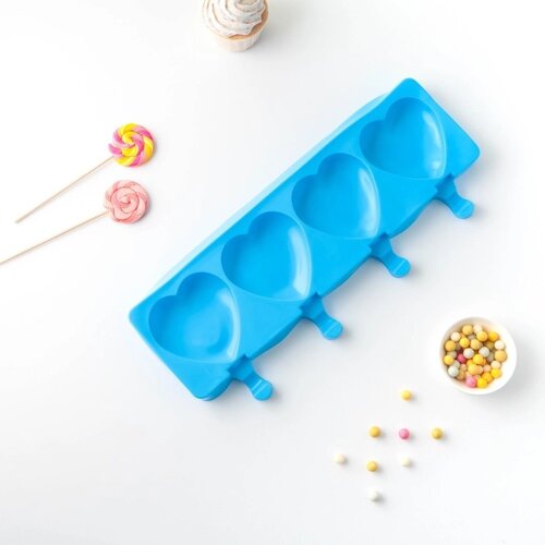 Форма для мороженого «Сердца», силикон, 37152,5 см, 4 ячейки (9,28,4 см), цвет МИКС