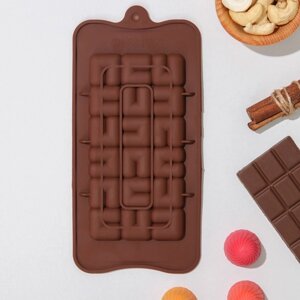 Форма для шоколада Доляна «Лабиринт», силикон, 22111 см, 18 ячеек, цвет коричневый