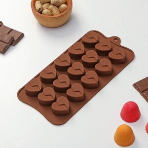 Форма для шоколада Доляна «Сердце», силикон, 21101,5 см, 15 ячеек (32,3 см), цвет коричневый