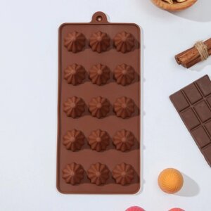 Форма для шоколада Доляна «Трюфели», силикон, 21102,2 см, 15 ячеек, цвет коричневый