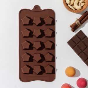 Форма для шоколада Доляна «Звёздочки», силикон, 21102 см, 15 ячеек, цвет коричневый