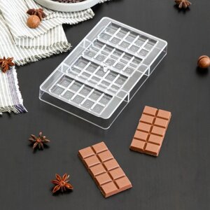 Форма для шоколада и конфет «Плитки с сердцами», 4 ячейки, 20122,5 см, ячейка 8,54,20,7 см