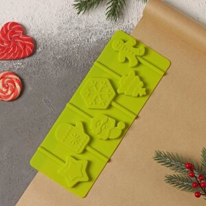 Форма для украшений Доляна «Новогодний подарок», силикон, 249,5 см, 6 ячеек, цвет зелёный