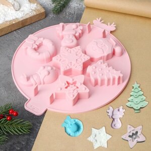 Форма для выпечки Доляна «Новый год», силикон, 23232,3 см, 7 ячеек, цвет розовый