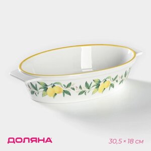 Форма для выпечки из жаропрочной керамики овальная Доляна «Лимон», 30,518 см, цвет белый