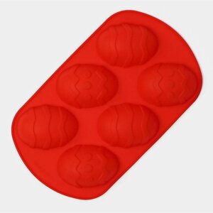 Форма силиконовая для выпечки Доляна «Пасха. Пасхальные яйца», 32,519,5 см, 6 ячеек (9,76,8 см), цвет красный